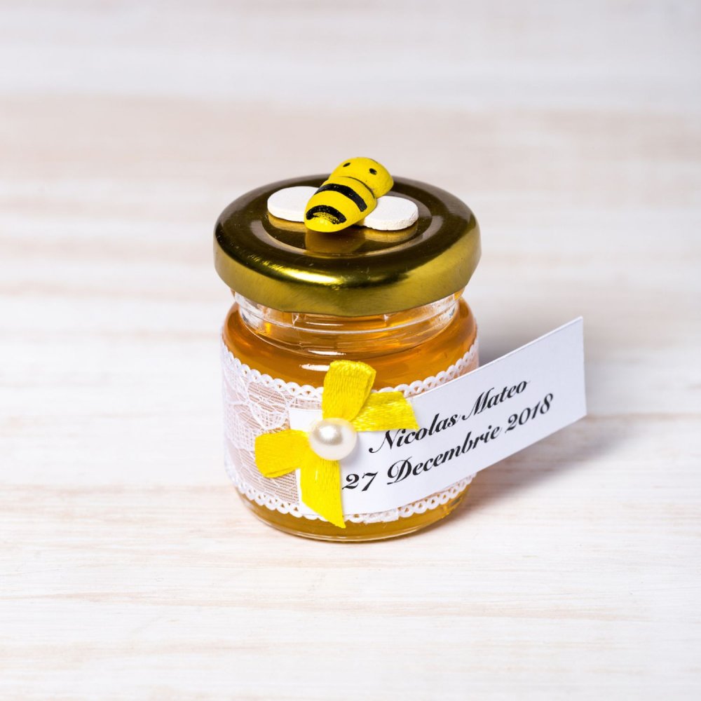 Marturii botez borcanele miere cu albinuta