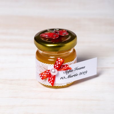 Marturii botez borcanele miere cu fluture rosu