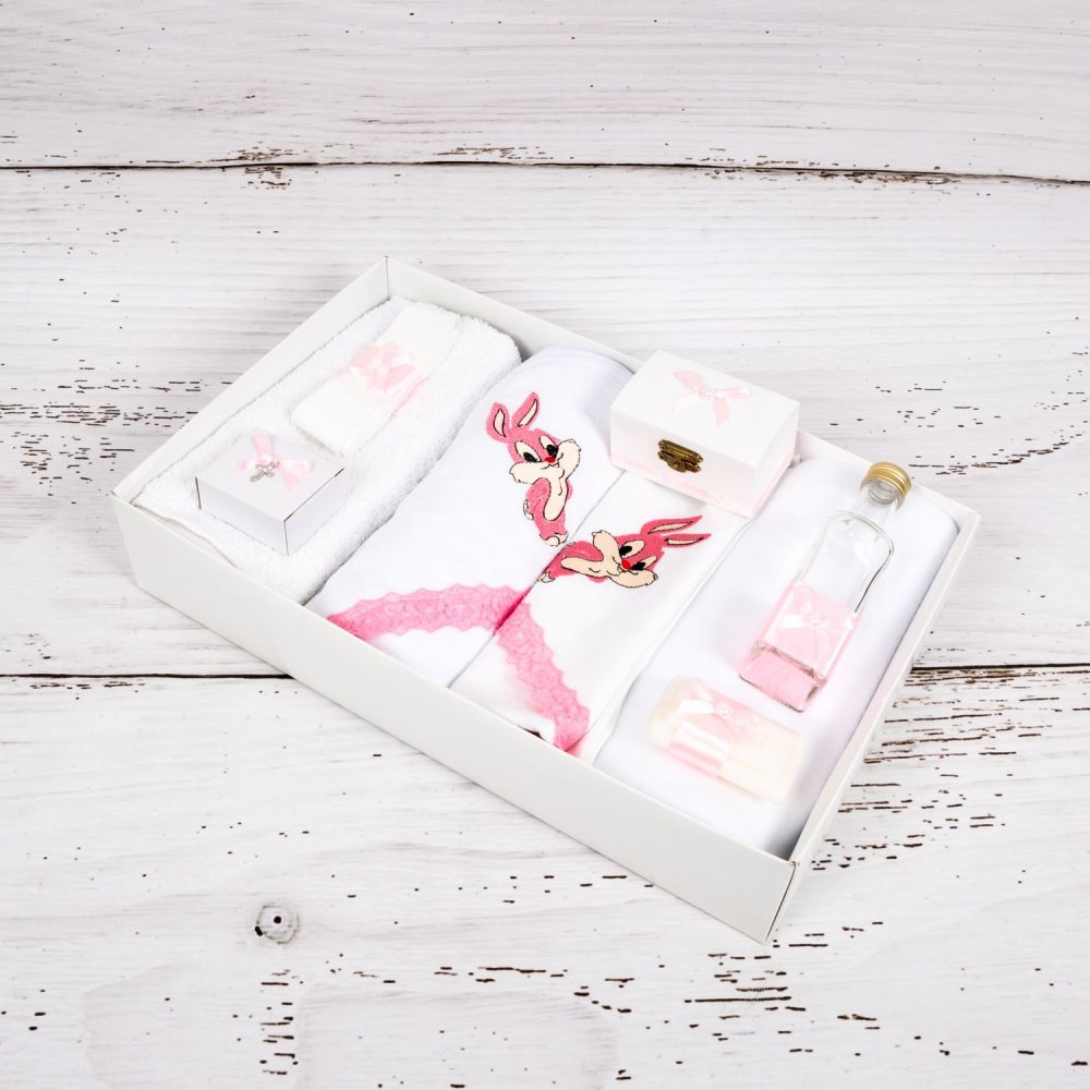 Trusou botez fetite cu iepuras roz