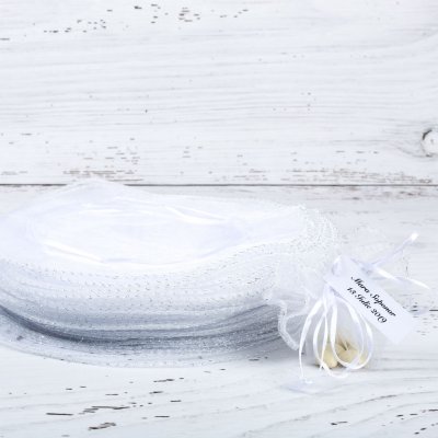 Marturii botez saculeti rotunzi albi cu fir argintiu
