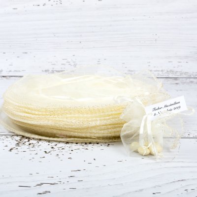 Marturii botez saculeti rotunzi ivory cu fir auriu