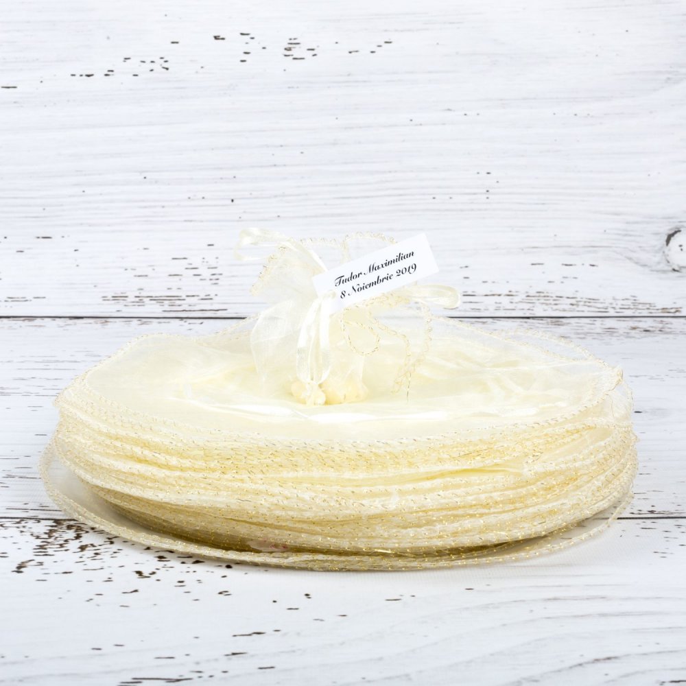 Marturii nunta saculeti rotunzi ivory cu fir auriu