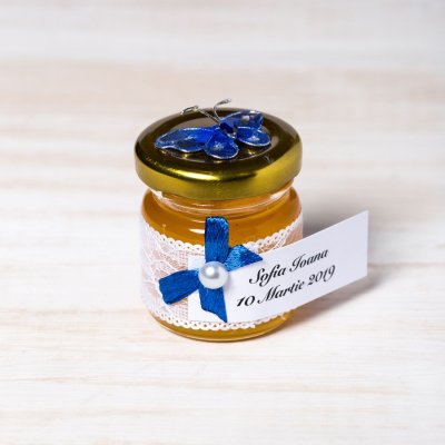 Marturii borcanele miere nunta fluture albastru