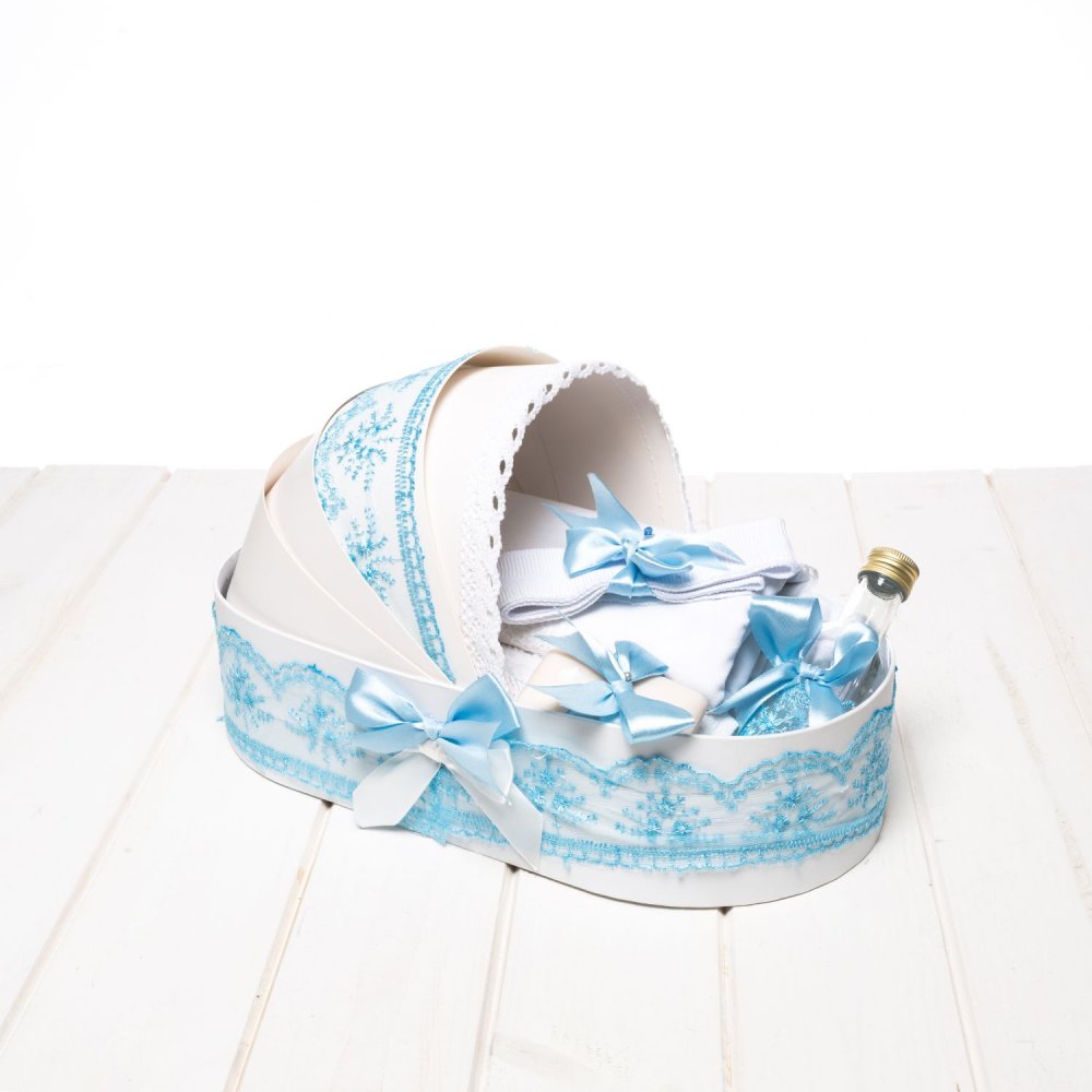 Trusou botez bleu cutie landou