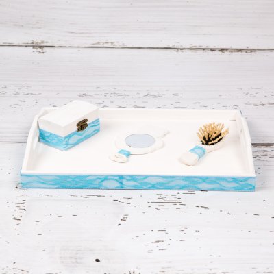 Set tavita mot/turta cu dantela bleu