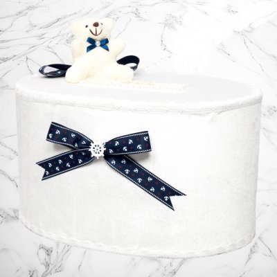 Cutie de dar cu ursulet si fundite decor marin cu timona
