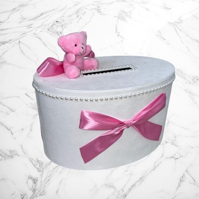 Cutie de dar fetite cu ursulet si funda roz