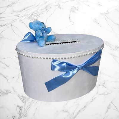 Cutie de dar baieti cu ursulet si funda bleu