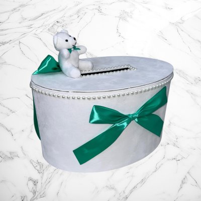 Cutie de dar cu ursulet plus si funde verde menta