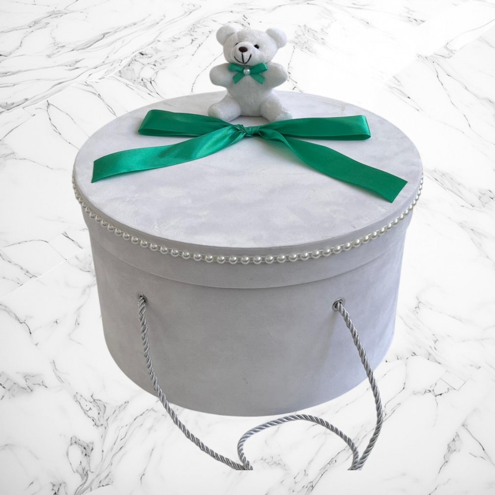 Cutie trusou botez ursulet si funda verde menta