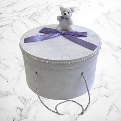 Cutie trusou botez ursulet si funda lila