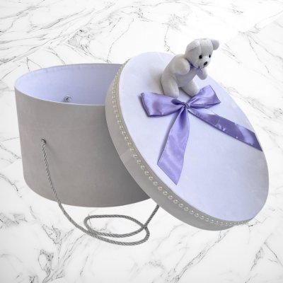 Cutie trusou botez ursulet si funda lila