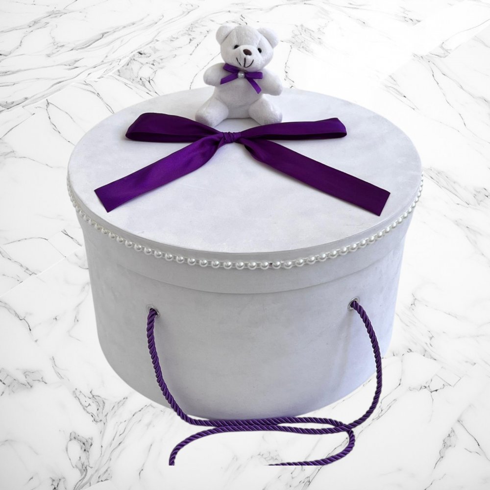 Cutie trusou botez ursulet si funda mov
