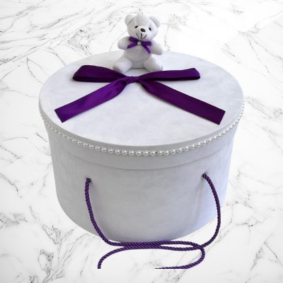 Cutie trusou botez ursulet si funda mov