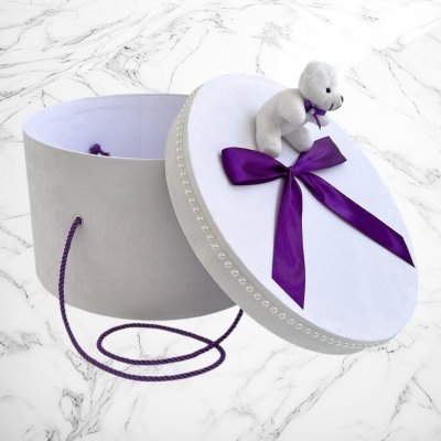 Cutie trusou botez ursulet si funda mov