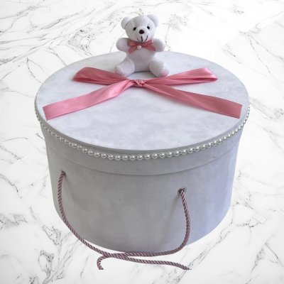 Cutie trusou botez ursulet si funda roz pudra