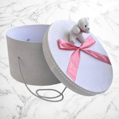 Cutie trusou botez ursulet si funda roz pudra