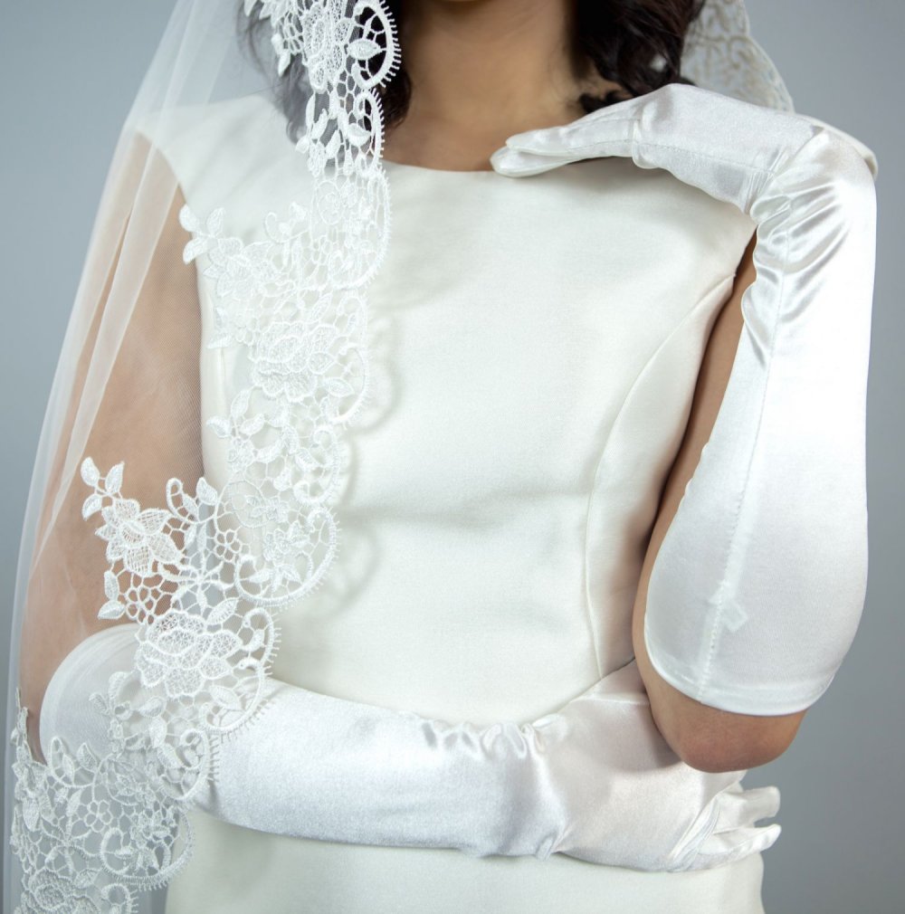 Manusi lungi mireasa satin ivory