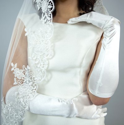 Manusi lungi mireasa satin ivory