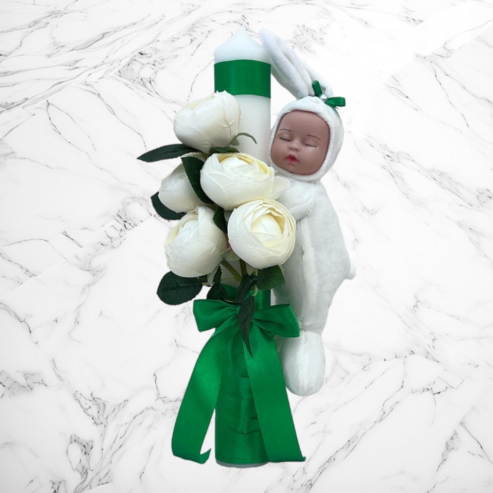 Lumanare botez bujori ivory