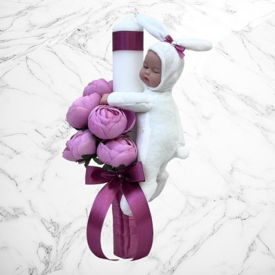 Lumanare botez bujori lila