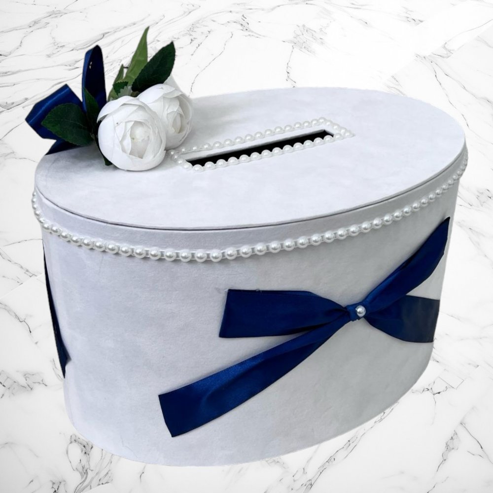 Cufar bani nunta bujori cu decor bleumarin