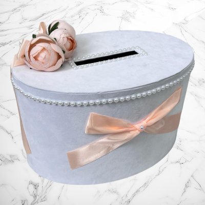 Cufar bani nunta bujori cu decor peach fuzz