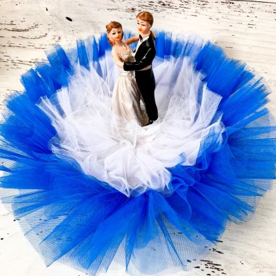 Decor masina nunta Miri cu tulle albastru si alb