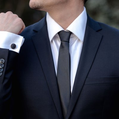 Set negru cravata slim si butoni