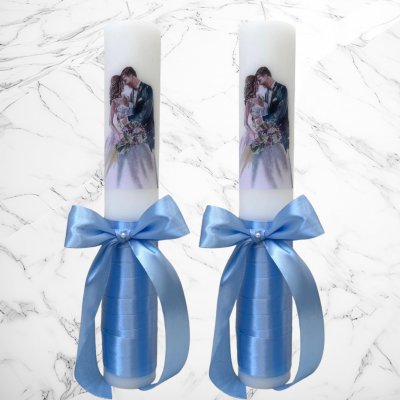 Set lumanari nunta miri pictati cu decor bleu