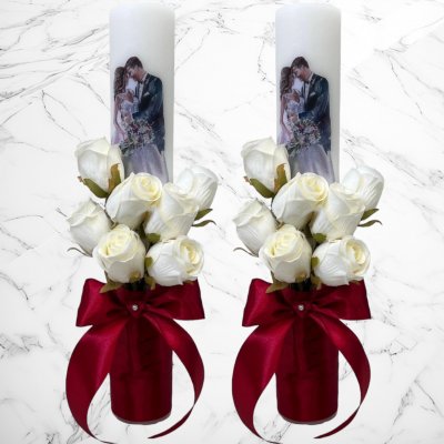 Set lumanari nunta miri pictati cu decor grena