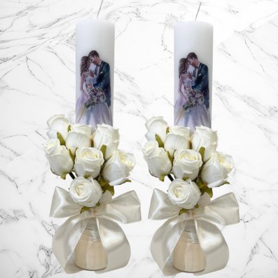Set lumanari nunta miri pictati cu decor ivory