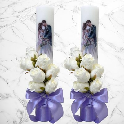 Set lumanari nunta miri pictati cu decor lila