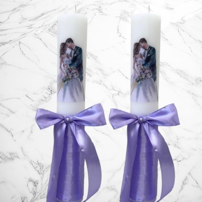 Set lumanari nunta miri pictati cu decor lila