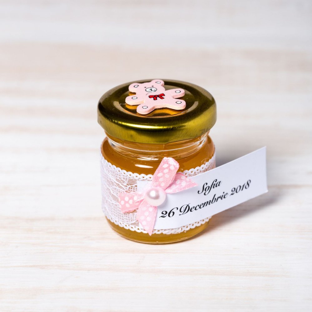 Marturii borcanele miere botez cu ursulet roz