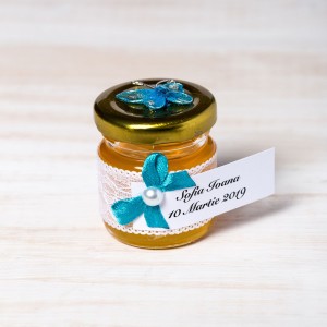 Marturii botez borcanele miere cu fluture turcoaz