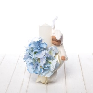Lumanare botez buchet albastru flori si bebelus
