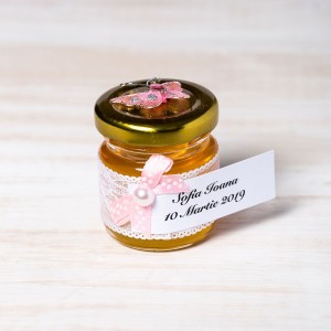 Marturii borcanele miere nunta cu fluture roz