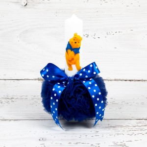 Lumanare botez Winnie The Pooh cu decor albastru