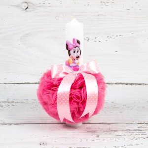 Lumanare botez Baby Minnie Mouse cu decor roz