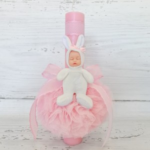 Lumanare roz botez decor tulle roz si bebelus