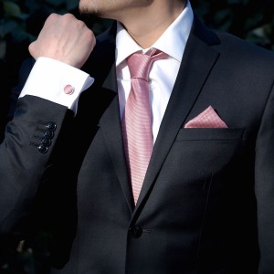 Set rose quartz cravata, batista si butoni camasa